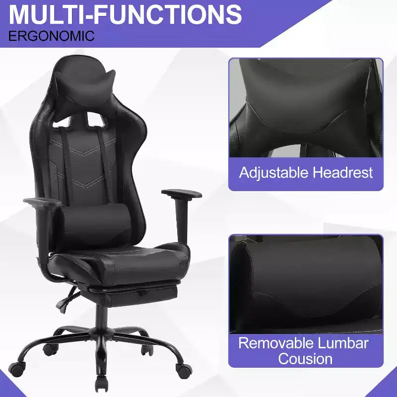 BestMassage Gaming Chair Computer Gamer Chair with Lumbar Support and Footrest Rolling Swivel Design Office Chair for Home Office and Gaming
