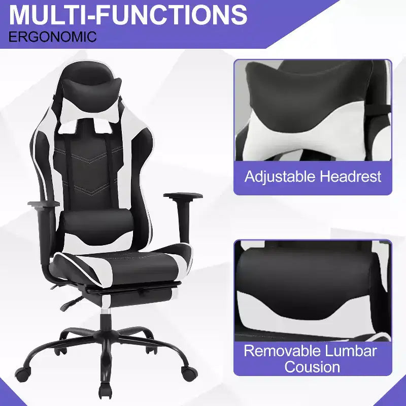 BestMassage Gaming Chair Computer Gamer Chair with Lumbar Support and Footrest Rolling Swivel Design Office Chair for Home Office and Gaming