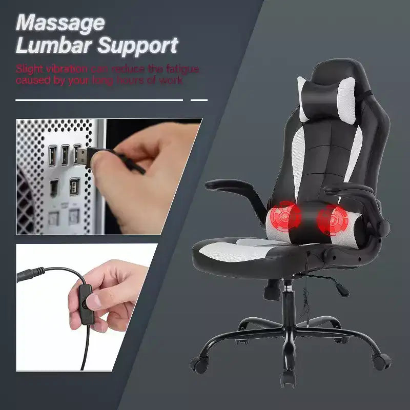 BestMassage Gaming Chair Computer Desk Chair with Lumbar Support Upholstery and Rolling Swivel Chair Base for PC Gaming and Executive Use