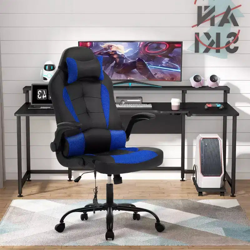 BestMassage Gaming Chair Computer Desk Chair with Lumbar Support Upholstery and Rolling Swivel Chair Base for PC Gaming and Executive Use