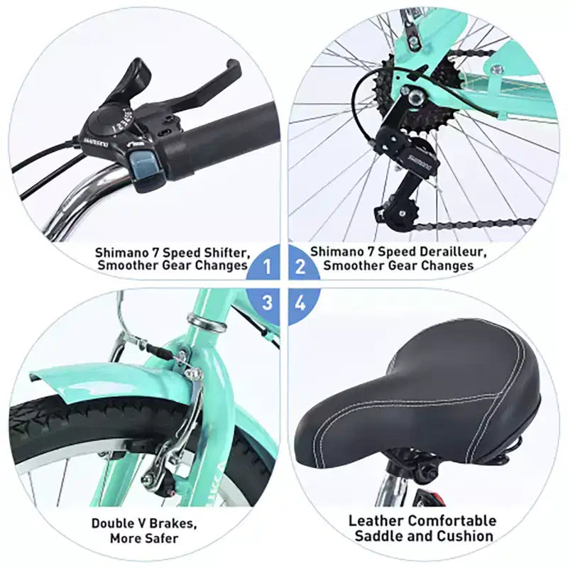 Vélo Cruiser 26 Pouces, 7 Vitesses Couleurs Multiples Vélo de Plage Homme Femme avec Freins V Avant et Arrière