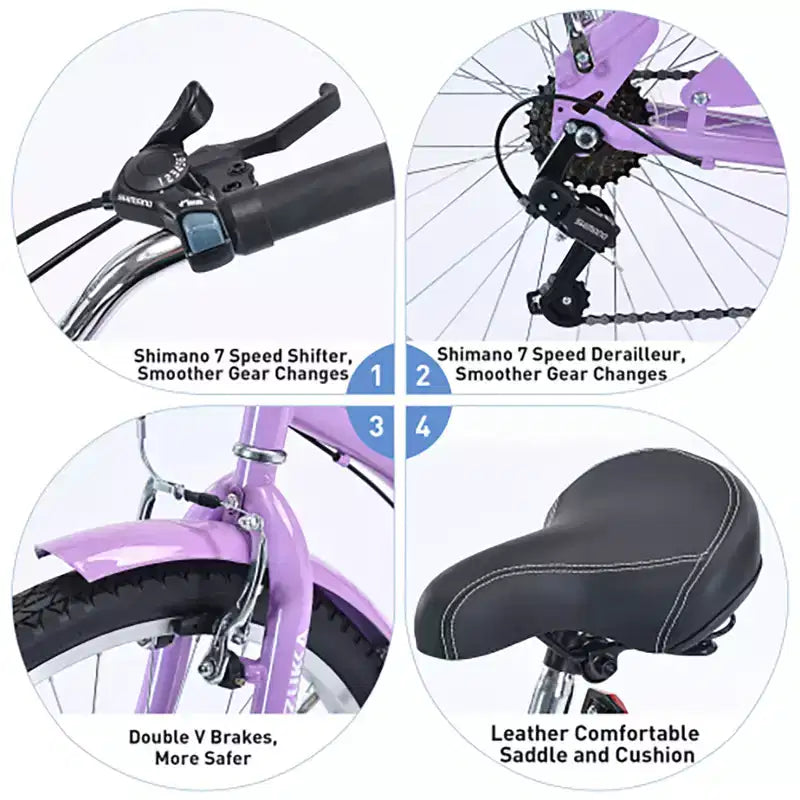 Vélo Cruiser 26 Pouces, 7 Vitesses Couleurs Multiples Vélo de Plage Homme Femme avec Freins V Avant et Arrière
