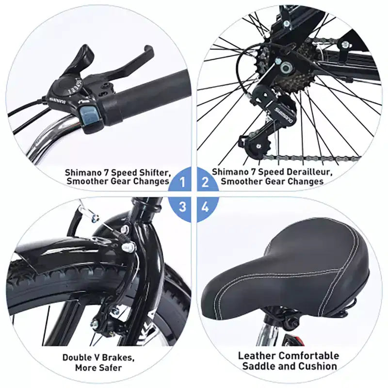 Vélo Cruiser 26 Pouces, 7 Vitesses Couleurs Multiples Vélo de Plage Homme Femme avec Freins V Avant et Arrière