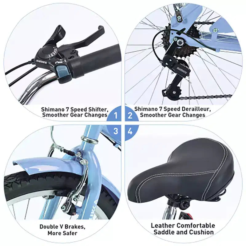 Vélo Cruiser 26 Pouces, 7 Vitesses Couleurs Multiples Vélo de Plage Homme Femme avec Freins V Avant et Arrière