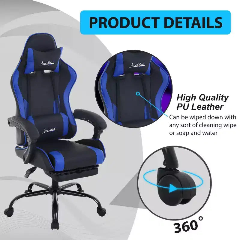 FDW Gaming Chair Racing Desk Chair with Footrest Lumbar Support Headrest Armrest Task Rolling Swivel Adjustable PC Gamer Chair