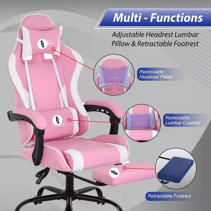 FDW Gaming Chair Racing Desk Chair with Footrest Lumbar Support Headrest Armrest Task Rolling Swivel Adjustable PC Gamer Chair