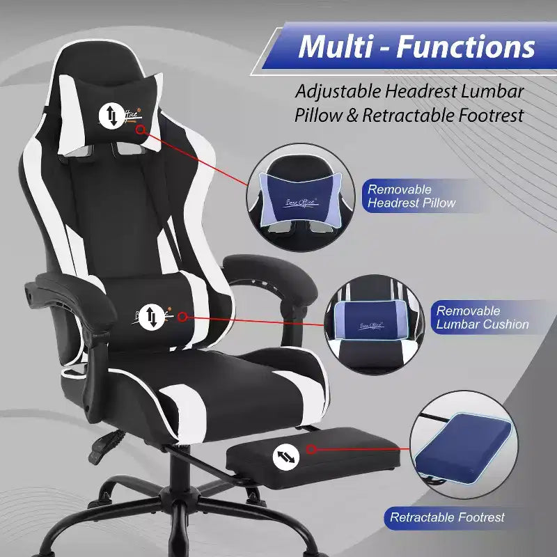 FDW Gaming Chair Racing Desk Chair with Footrest Lumbar Support Headrest Armrest Task Rolling Swivel Adjustable PC Gamer Chair