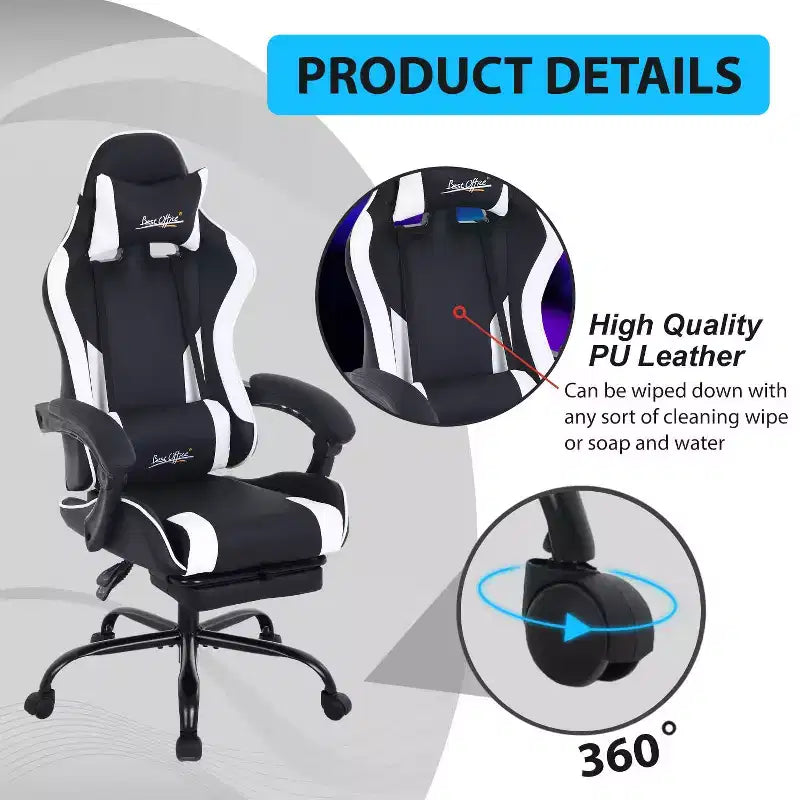 FDW Gaming Chair Racing Desk Chair with Footrest Lumbar Support Headrest Armrest Task Rolling Swivel Adjustable PC Gamer Chair