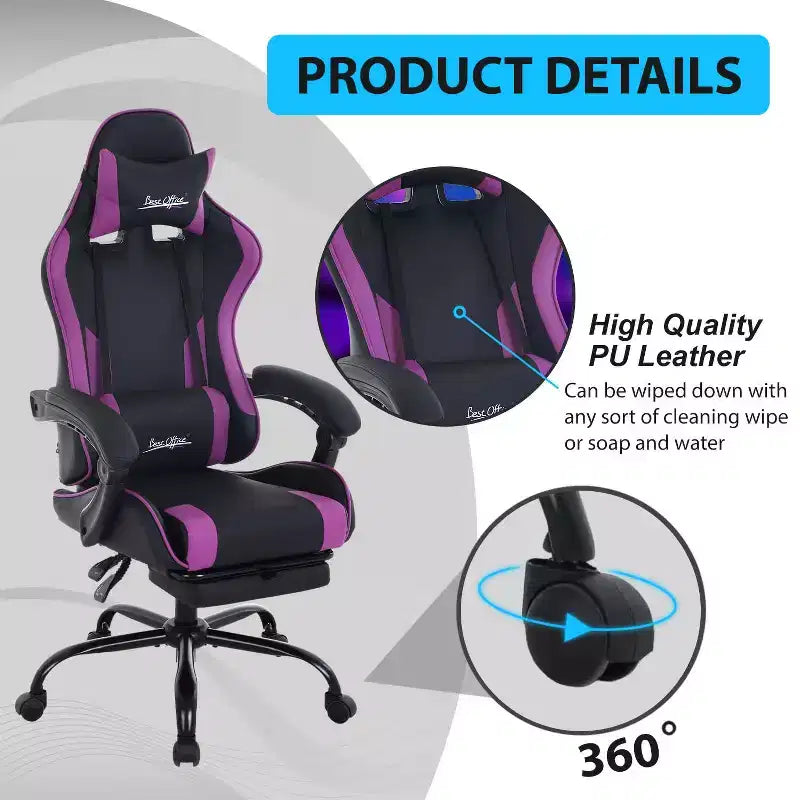 FDW Gaming Chair Racing Desk Chair with Footrest Lumbar Support Headrest Armrest Task Rolling Swivel Adjustable PC Gamer Chair