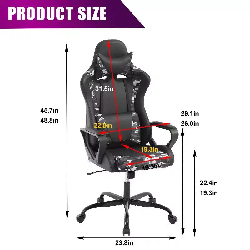 Chaise de bureau de jeu BestMassage Chaise de bureau Chaise d'ordinateur avec accoudoirs Support lombaire pivotant à 360° Chaise de direction pour adultes