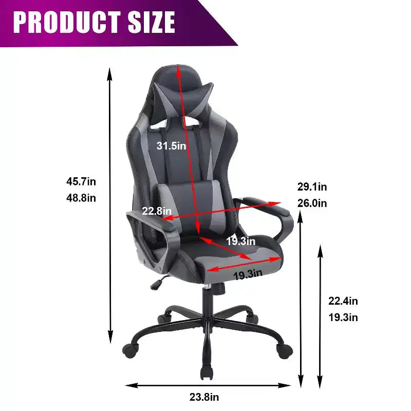 Chaise de bureau de jeu BestMassage Chaise de bureau Chaise d'ordinateur avec accoudoirs Support lombaire pivotant à 360° Chaise de direction pour adultes