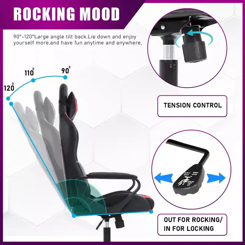 Chaise de bureau de jeu BestMassage Chaise de bureau Chaise d'ordinateur avec accoudoirs Support lombaire pivotant à 360° Chaise de direction pour adultes