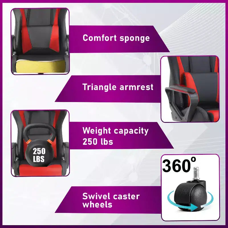 Chaise de bureau de jeu BestMassage Chaise de bureau Chaise d'ordinateur avec accoudoirs Support lombaire pivotant à 360° Chaise de direction pour adultes