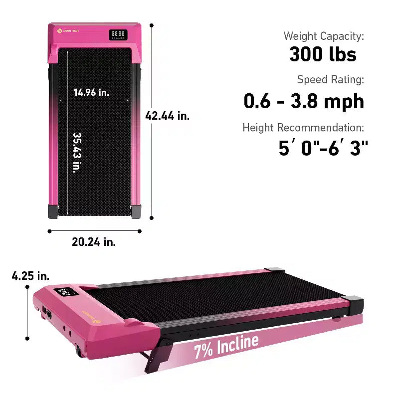 DeerRun Q2 Limited 7% Incline Under-Desk Walking Pad, Compact Under Desk Treadmill for Home & Office