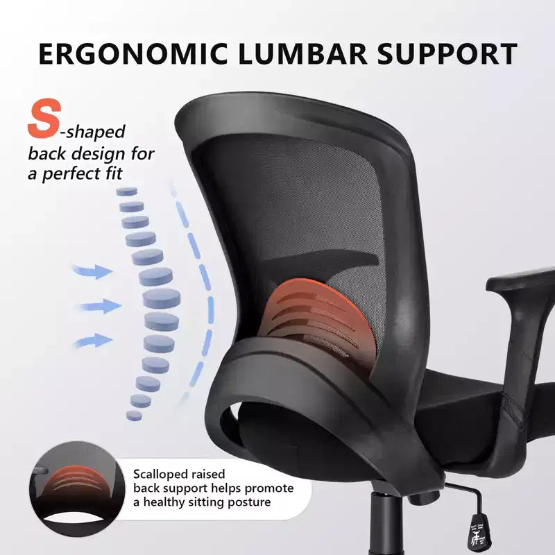 Ergonomic Mesh Office Chair 330 lb Capacity Computer Desk Chair with Built-In Lumbar Support High-Density Foam Seat Five-Star Base