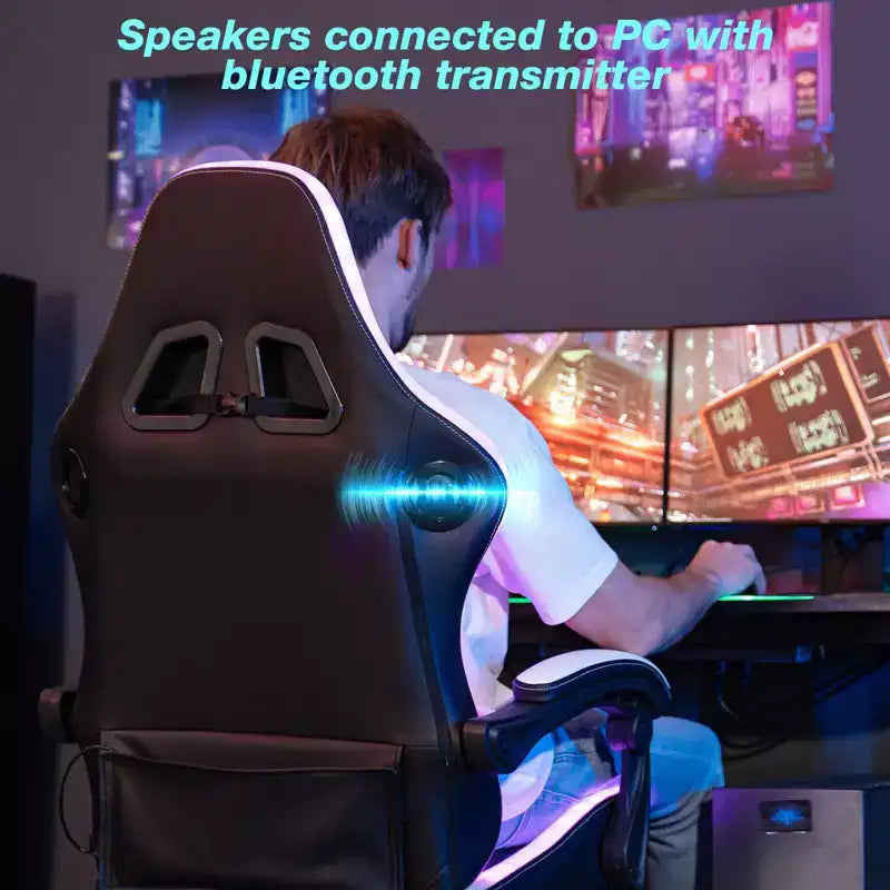 Hoffree Extra Large Massage Gaming Chair Ergonomic Office PC Chair with Bluetooth Speaker & RGB Light