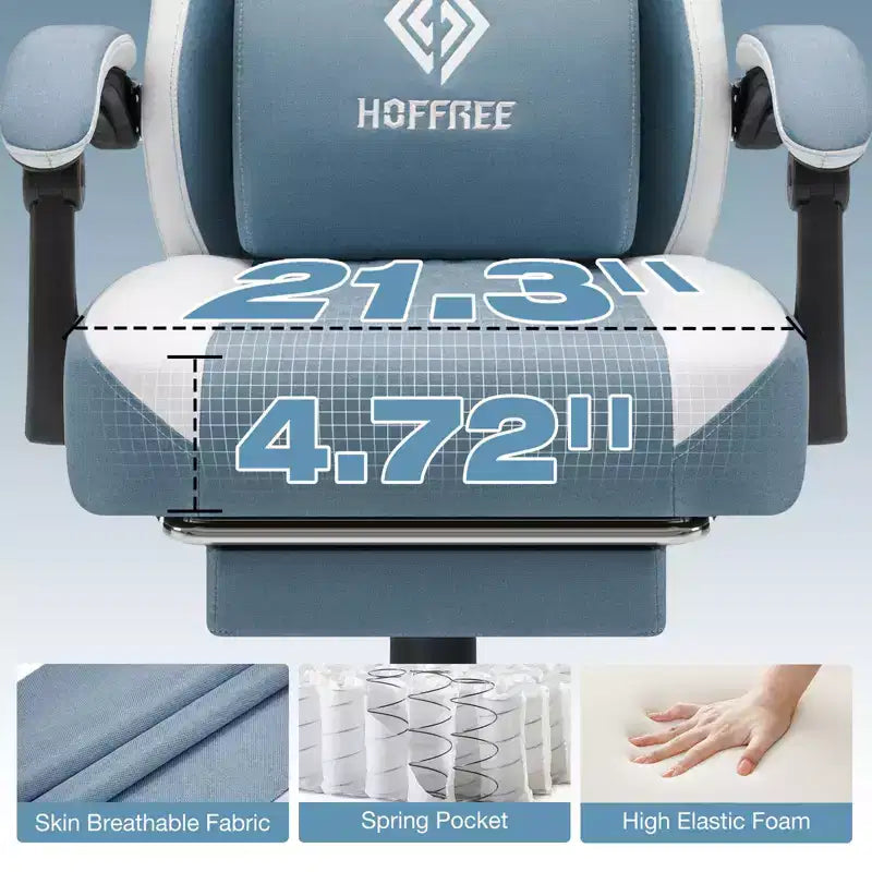 Hoffree Breathable Fabric Massage Gaming Chair Ergonomic Office PC Chair with Footrest & Adjustable