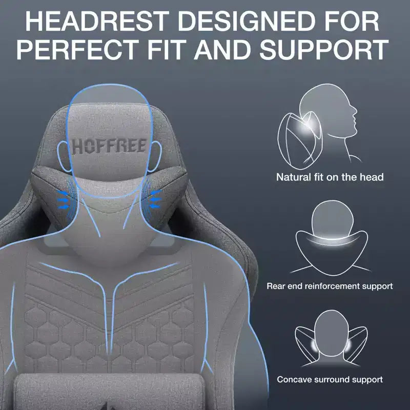 Hoffree Breathable Fabric Massage Gaming Chair Ergonomic Office PC Chair with Footrest & Adjustable