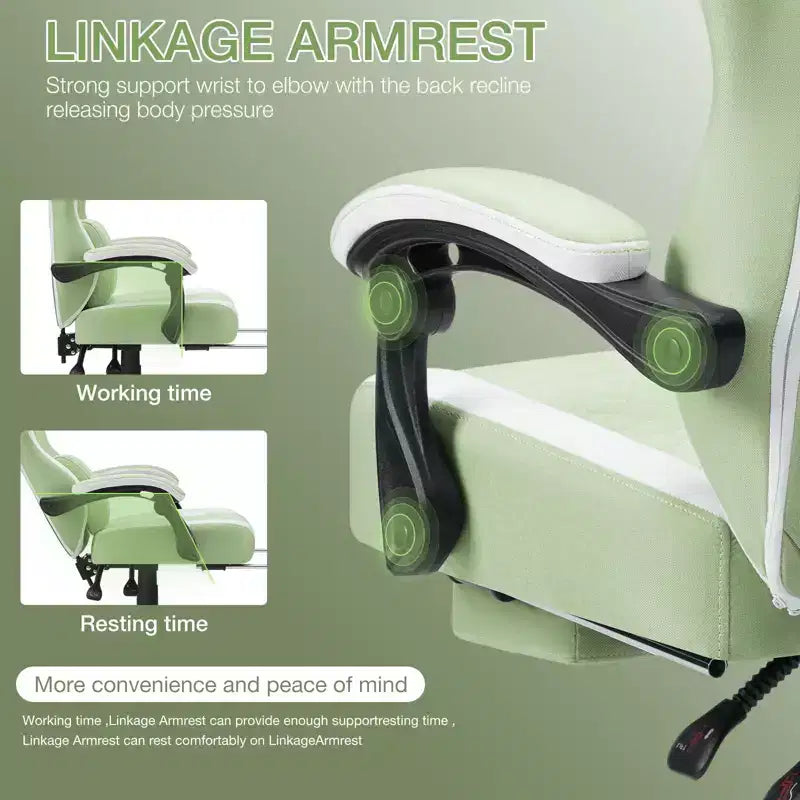 Hoffree Breathable Fabric Massage Gaming Chair Ergonomic Office PC Chair with Footrest & Adjustable