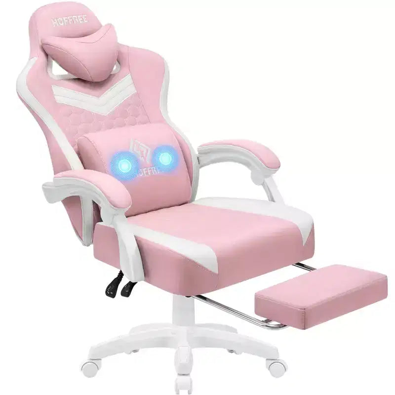 Hoffree Breathable Fabric Massage Gaming Chair Ergonomic Office PC Chair with Footrest & Adjustable