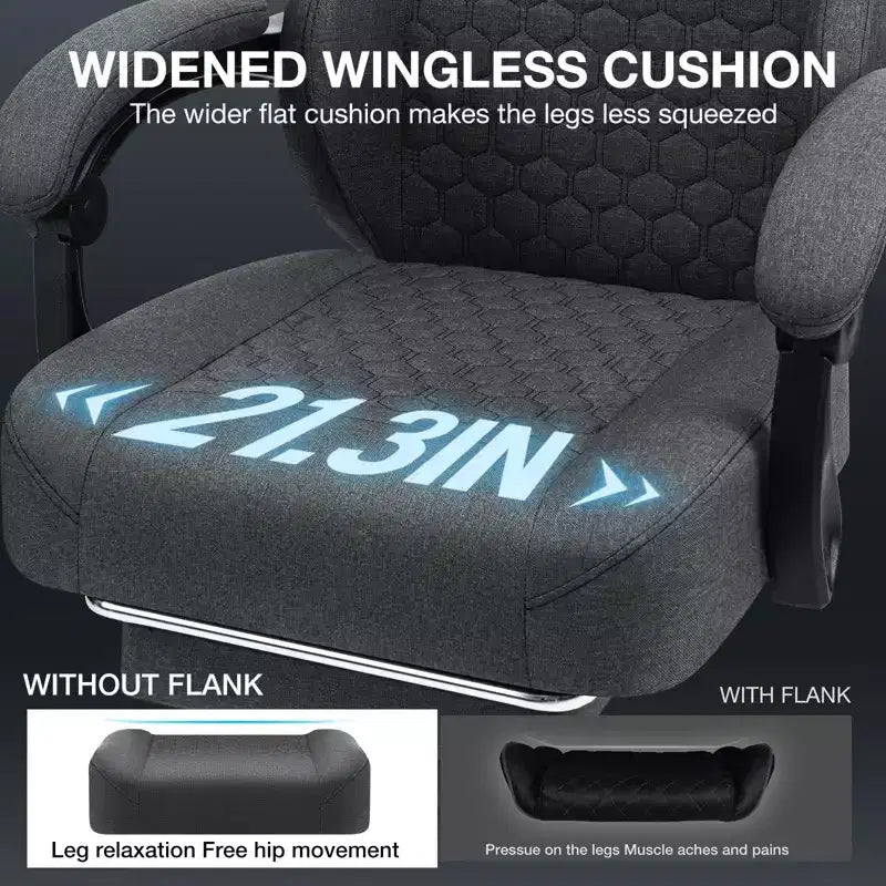 Hoffree Breathable Fabric Massage Gaming Chair Ergonomic Office PC Chair with Bluetooth Speaker & Footrest