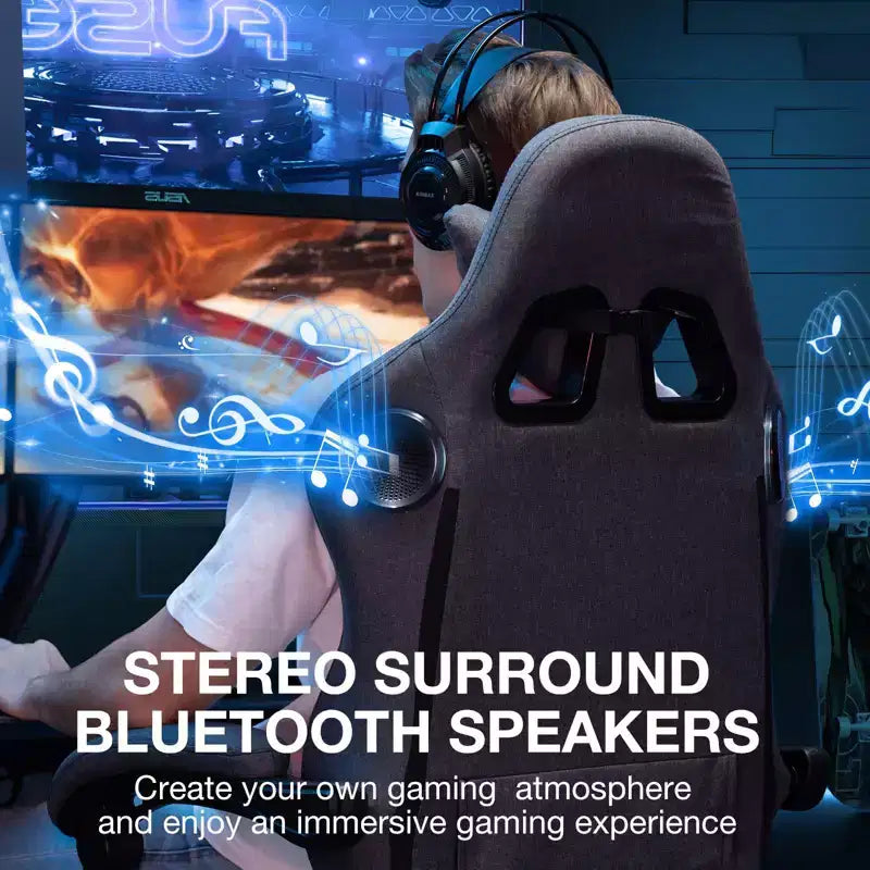 Hoffree Breathable Fabric Massage Gaming Chair Ergonomic Office PC Chair with Bluetooth Speaker & Footrest