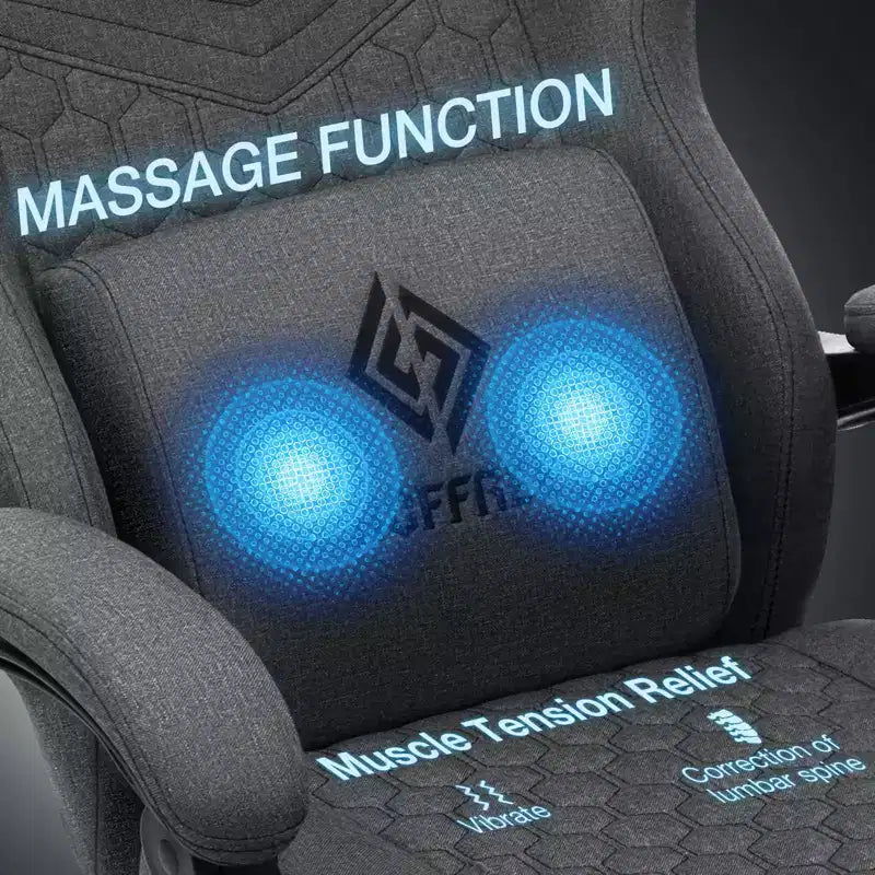 Hoffree Breathable Fabric Massage Gaming Chair Ergonomic Office PC Chair with Bluetooth Speaker & Footrest