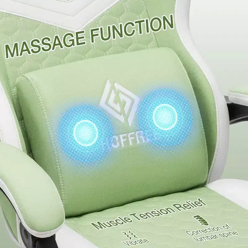 Hoffree Breathable Fabric Massage Gaming Chair Ergonomic Office PC Chair with Bluetooth Speaker & Footrest