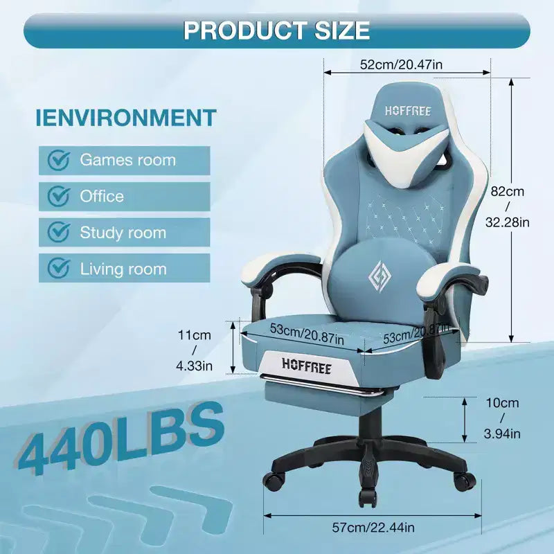 Hoffree Leather Massage Gaming Chair Ergonomic Office PC Chair with Bluetooth Speaker & Footrest