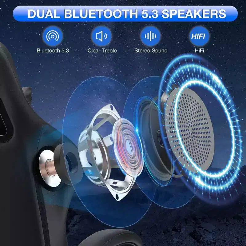 Hoffree Leather Massage Gaming Chair Ergonomic Office PC Chair with Bluetooth Speaker & Footrest