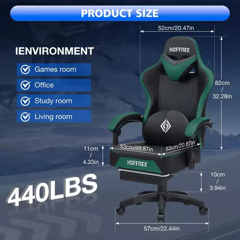 Hoffree Leather Massage Gaming Chair Ergonomic Office PC Chair with Bluetooth Speaker & Footrest