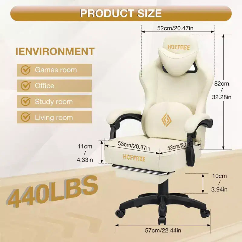 Hoffree Leather Massage Gaming Chair Ergonomic Office PC Chair with Bluetooth Speaker & Footrest
