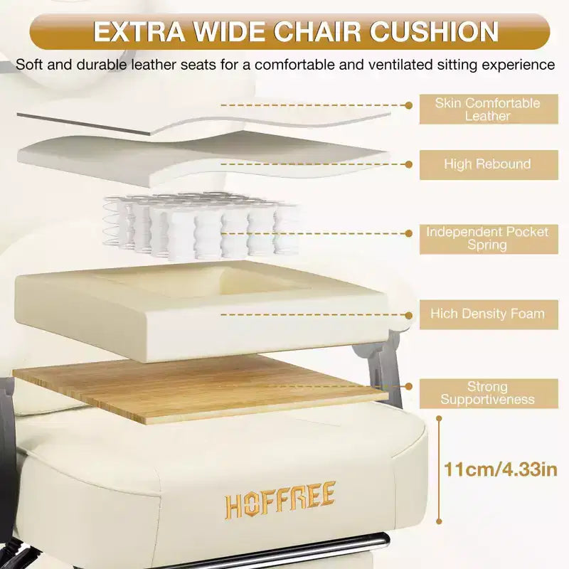 Hoffree Leather Massage Gaming Chair Ergonomic Office PC Chair with Bluetooth Speaker & Footrest