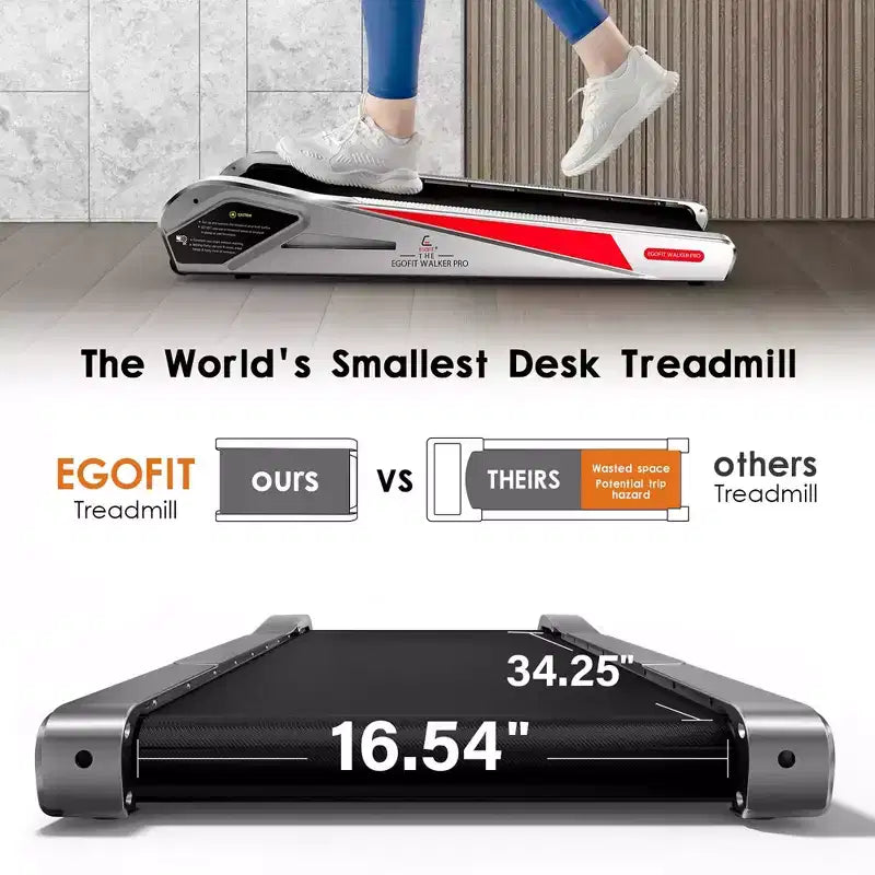 EGOFIT Walker Pro M1 - Gris froid, tapis de course sous le bureau, inclinaison de 5 %, écran LCD