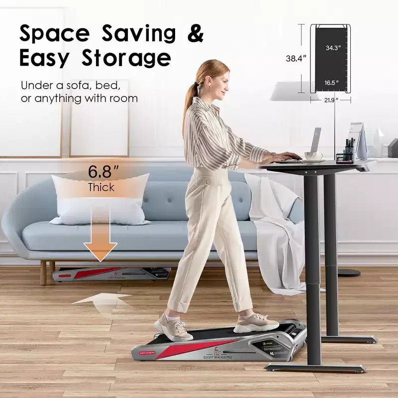 EGOFIT Walker Pro M1 - Gris froid, tapis de course sous le bureau, inclinaison de 5 %, écran LCD