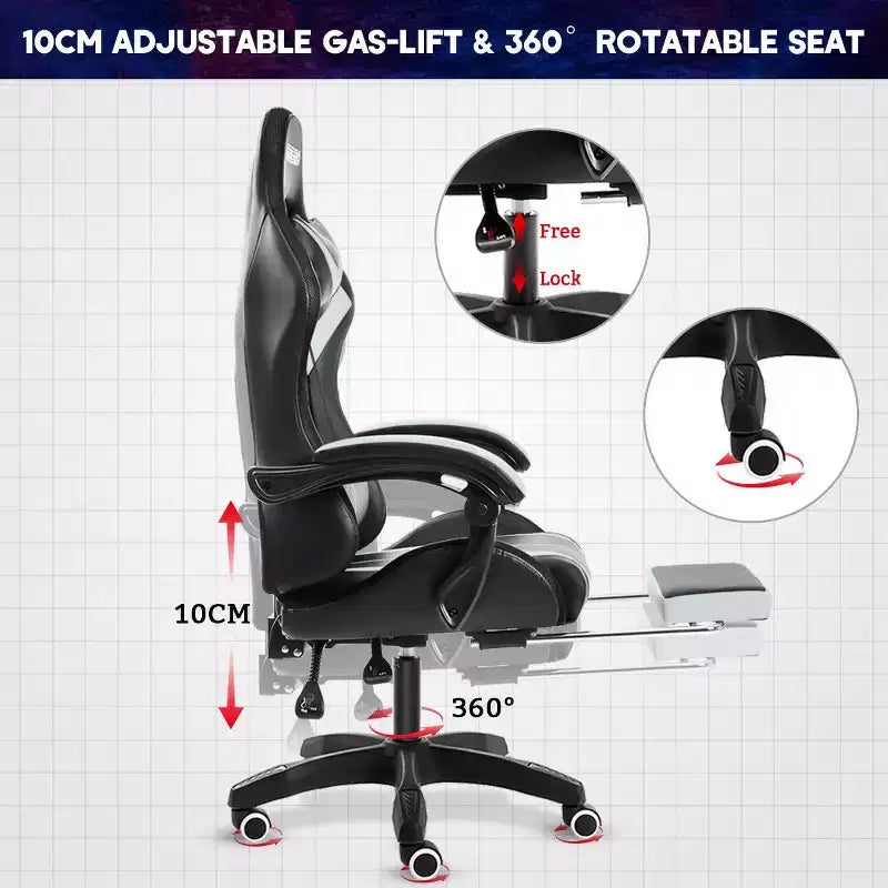 Hoffree Comfort Massage Racing Gaming Chair Ergonomic Office PC Chair with Footrest & RGB Light