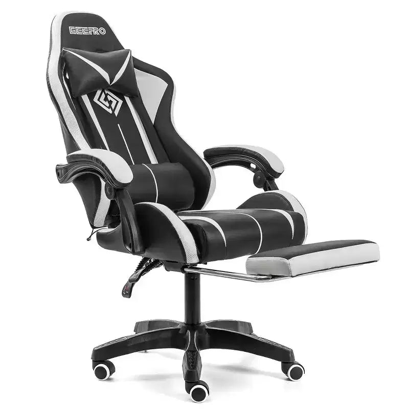 Hoffree Comfort Massage Racing Gaming Chair Ergonomic Office PC Chair with Footrest & RGB Light
