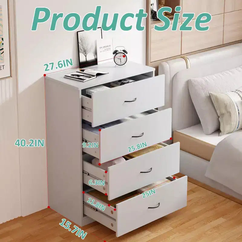 SUGIFT Dresser with 4 Drawers Small Wooden Dresser Vertical Storage Organizer for Bedroom