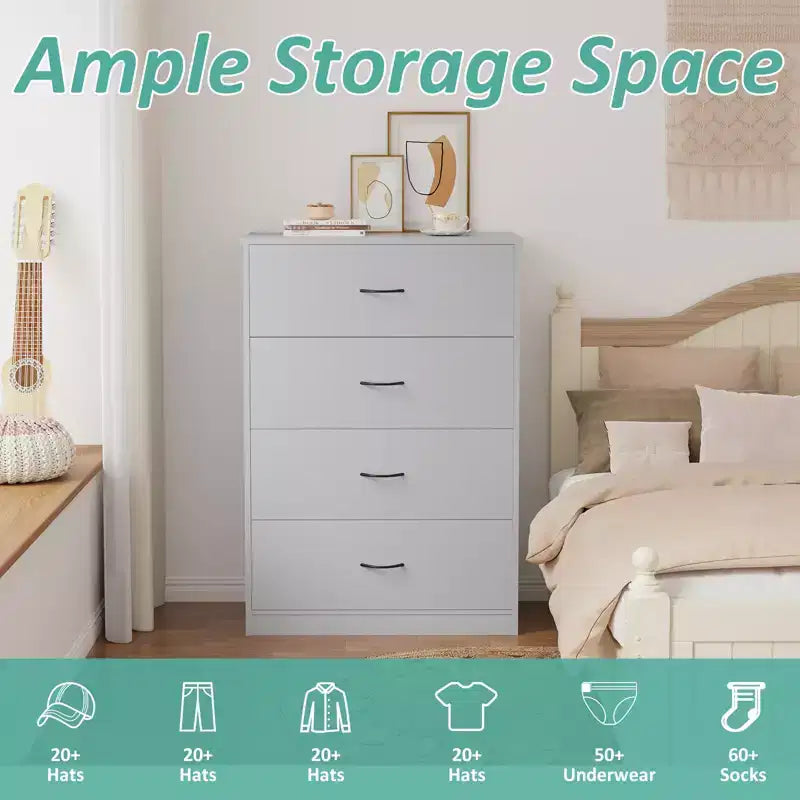 SUGIFT Dresser with 4 Drawers Small Wooden Dresser Vertical Storage Organizer for Bedroom