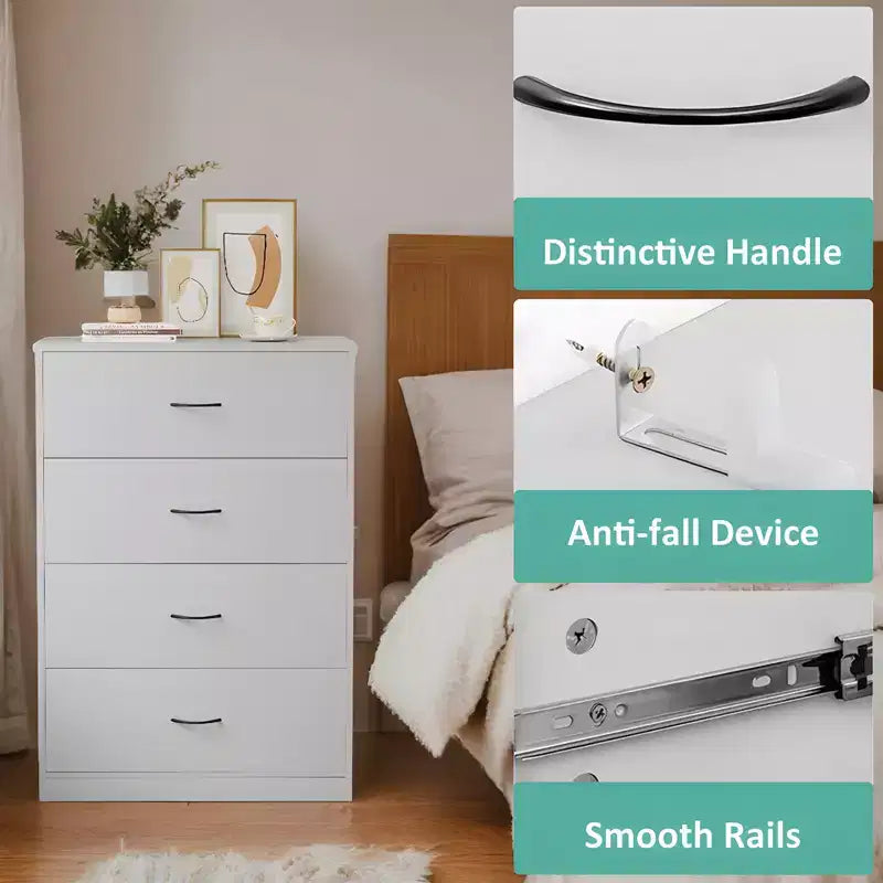 SUGIFT Dresser with 4 Drawers Small Wooden Dresser Vertical Storage Organizer for Bedroom