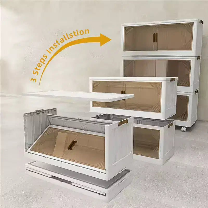 Boîte de rangement pliable transparente de 55 cm de large pour porte, organisateur à 3 niveaux de grande capacité, accès facile, essentielle pour le déménagement, conception pliable peu encombrante