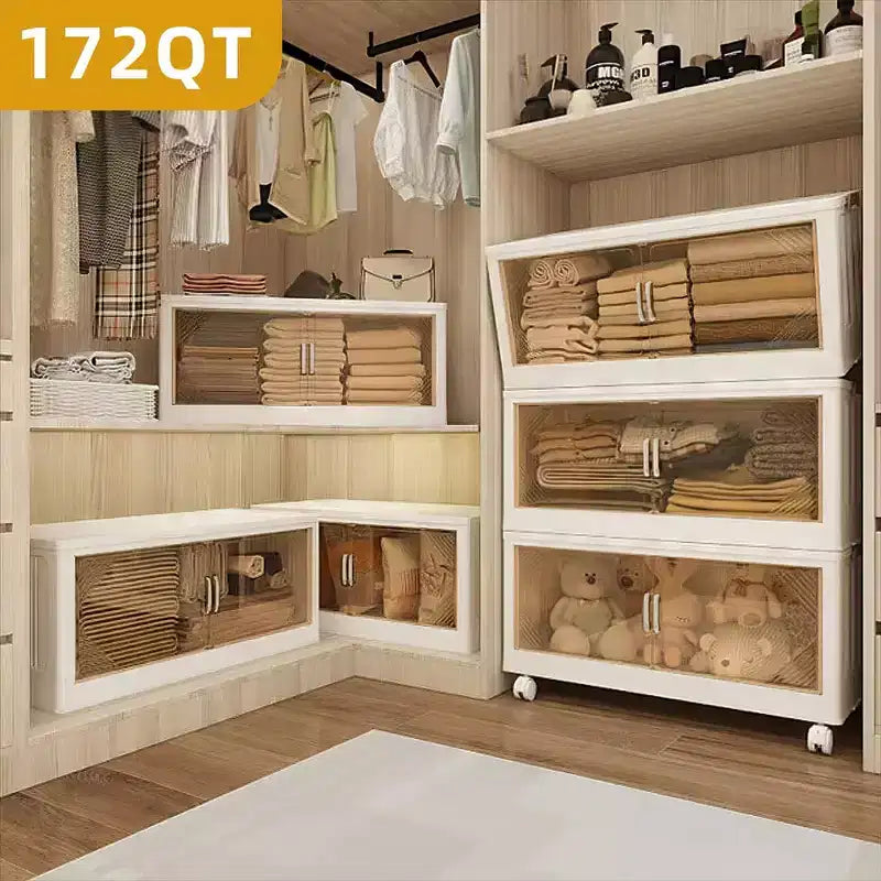 Boîte de rangement pliable transparente de 55 cm de large pour porte, organisateur à 3 niveaux de grande capacité, accès facile, essentielle pour le déménagement, conception pliable peu encombrante
