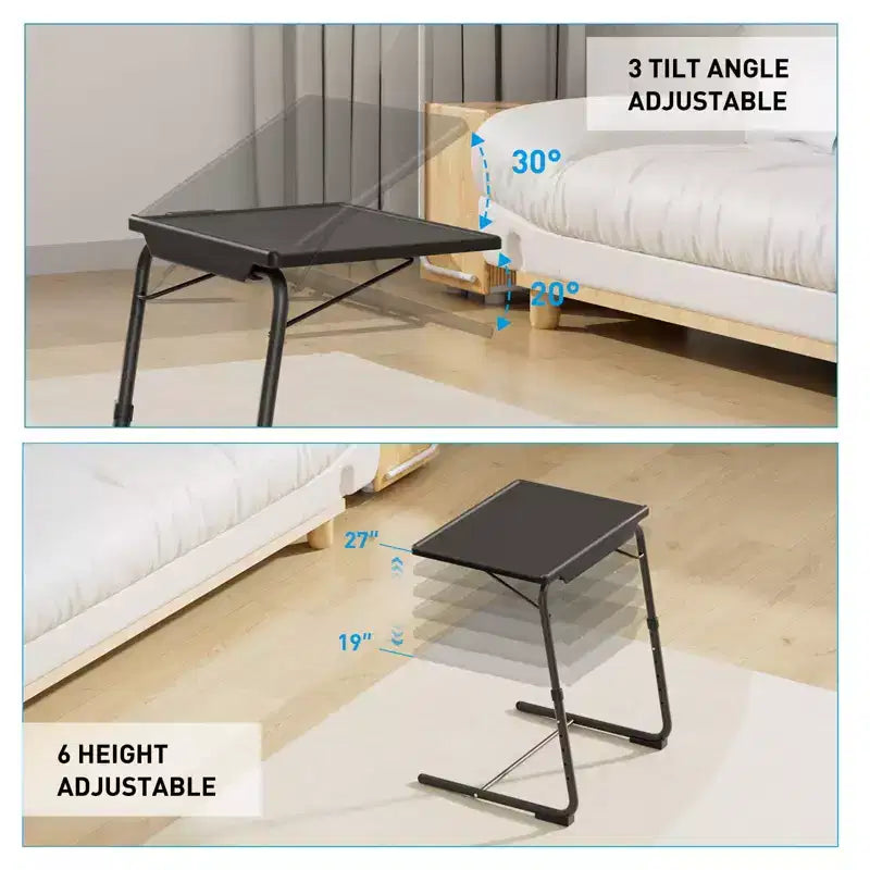 Adjustable TV Tray Table (2 Pack) - Folding table for bed & sofa with 6 height settings and 3 tilt angles