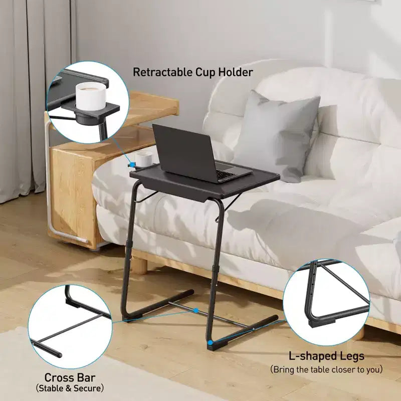 Adjustable TV Tray Table (2 Pack) - Folding table for bed & sofa with 6 height settings and 3 tilt angles