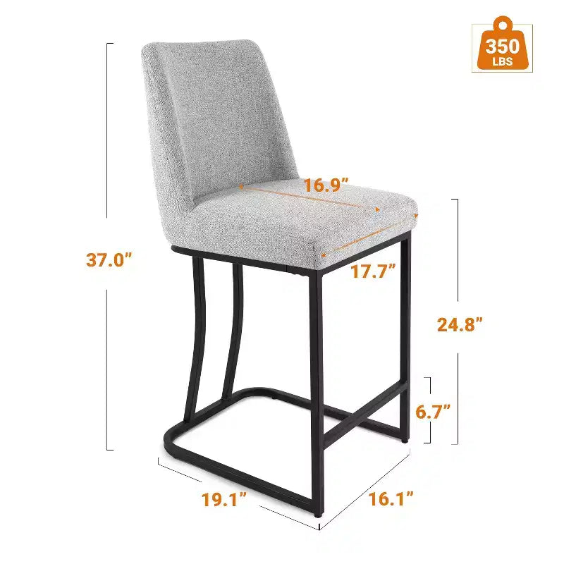 Tabouret de comptoir rembourré Vatros avec structure en métal, tabourets de bar en lin