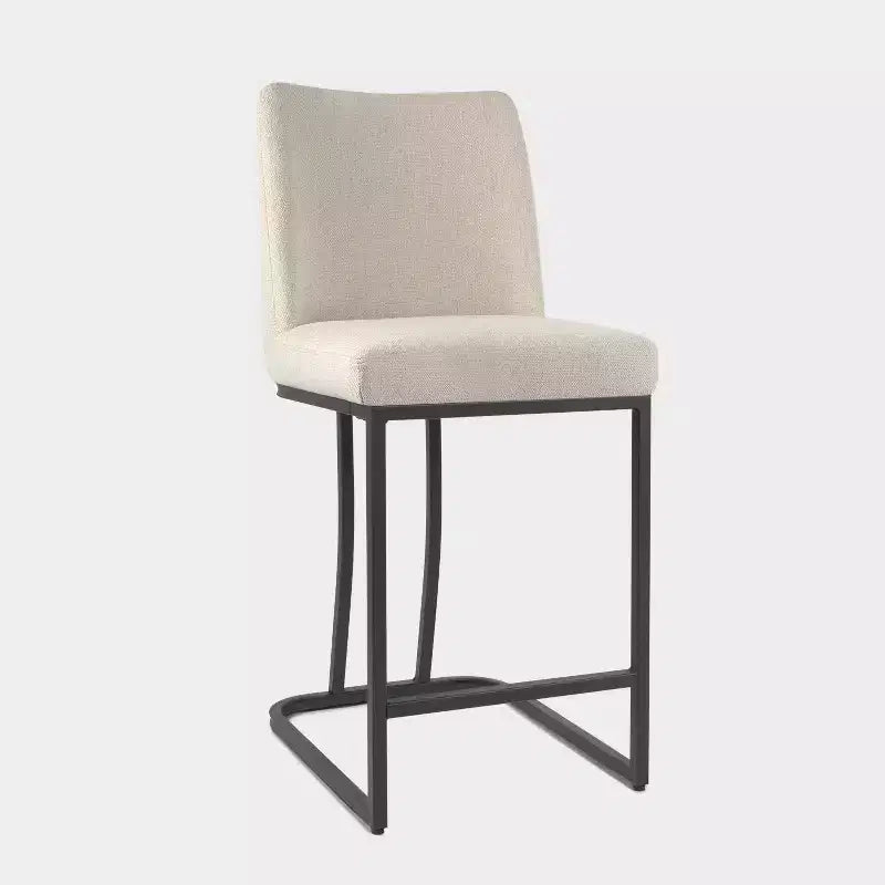 Tabouret de comptoir rembourré Vatros avec structure en métal, tabourets de bar en lin