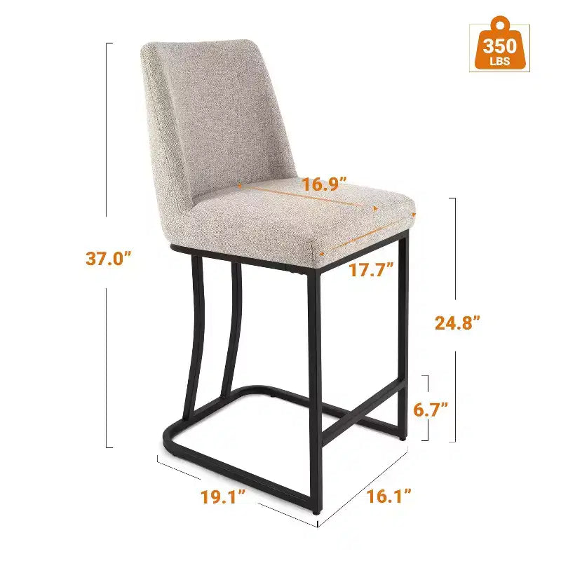 Tabouret de comptoir rembourré Vatros avec structure en métal, tabourets de bar en lin