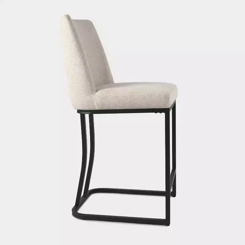 Tabouret de comptoir rembourré Vatros avec structure en métal, tabourets de bar en lin