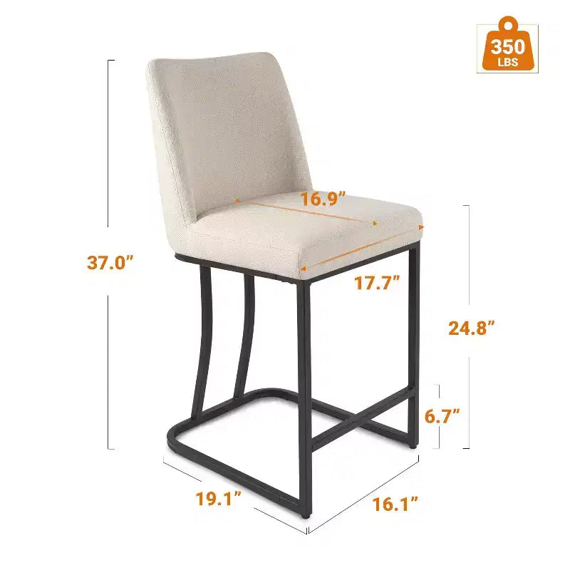 Tabouret de comptoir rembourré Vatros avec structure en métal, tabourets de bar en lin