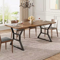 70.9 Large Dining Room Table for 6, Rectangular Kitchen Table with Heavy Duty Metal Legs, Farmhouse Wooden Dining Table for Big Family